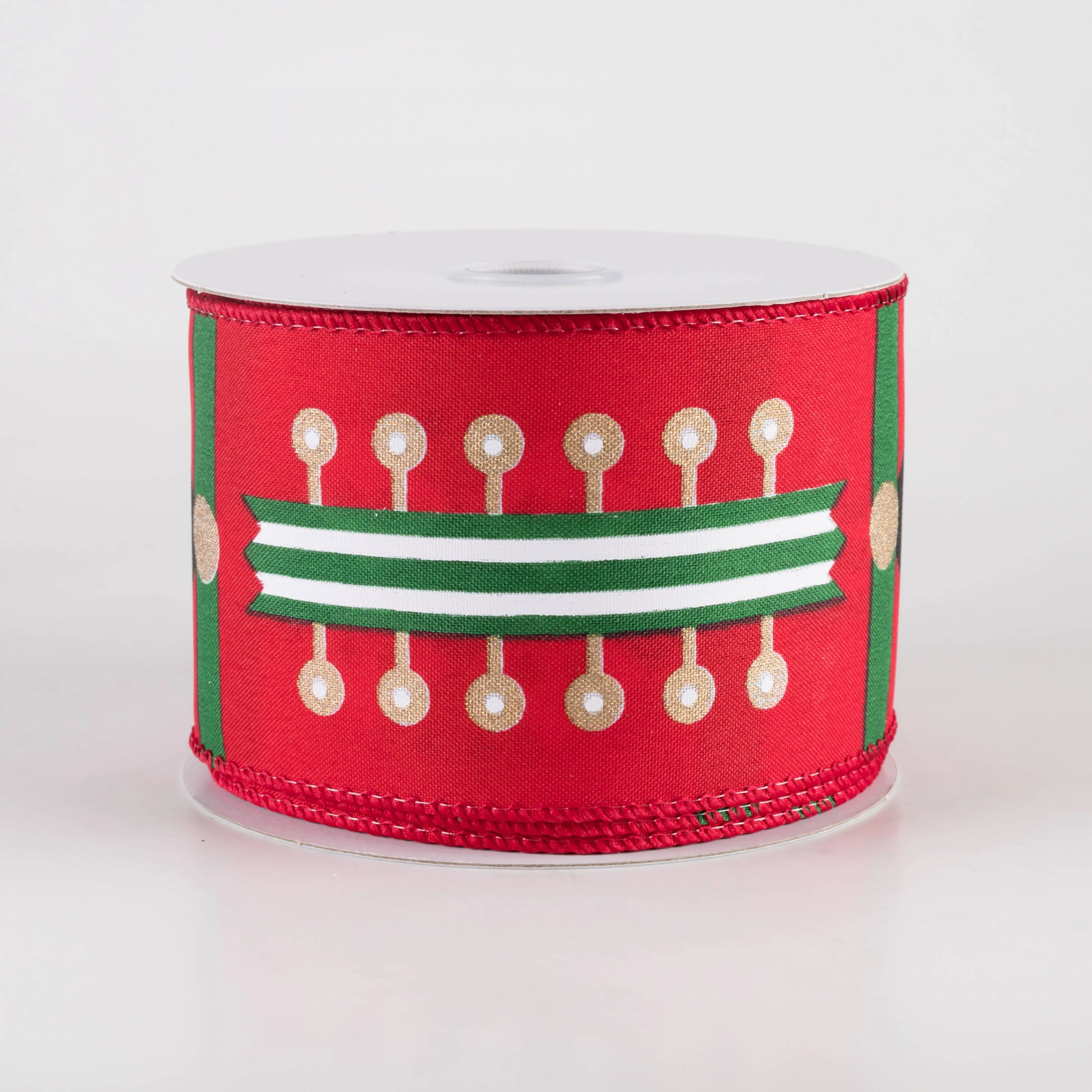 2.5" Nutcracker Stripes & Patterns Ribbon: Red & Green (10 Yards)
