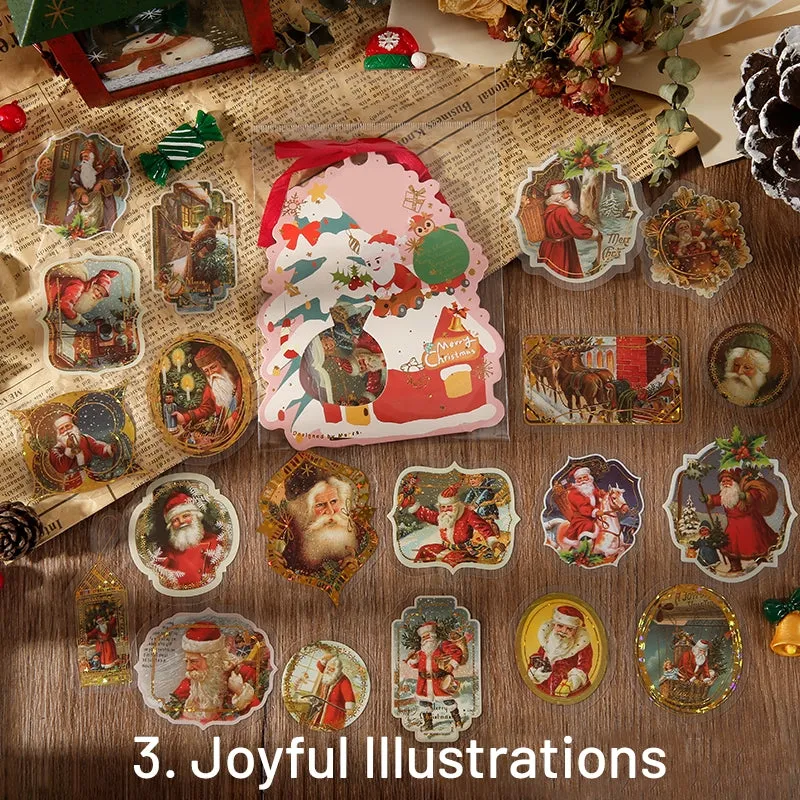 Christmas Gold Foil Clear Transparent Sticker Pack - Birds, Letters, Santa Claus, Plants, Food