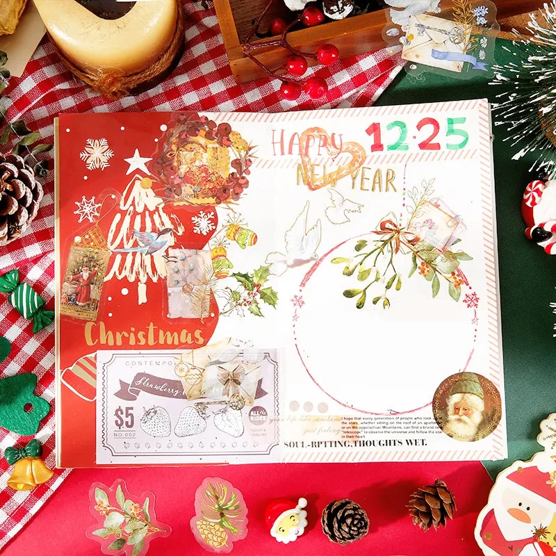 Christmas Gold Foil Clear Transparent Sticker Pack - Birds, Letters, Santa Claus, Plants, Food
