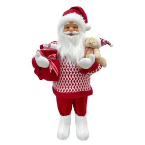 Classic Santa with Red Knit Sweater and Teddy Bear | 90cm