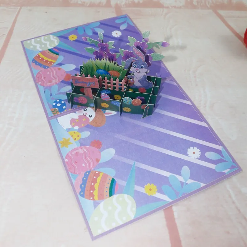 Happy Easter Bunny Eggs Pop-Up Greeting Card For Kids- Personalized Handmade 3D Card for Kids' Happy Easter & Thinking of You!